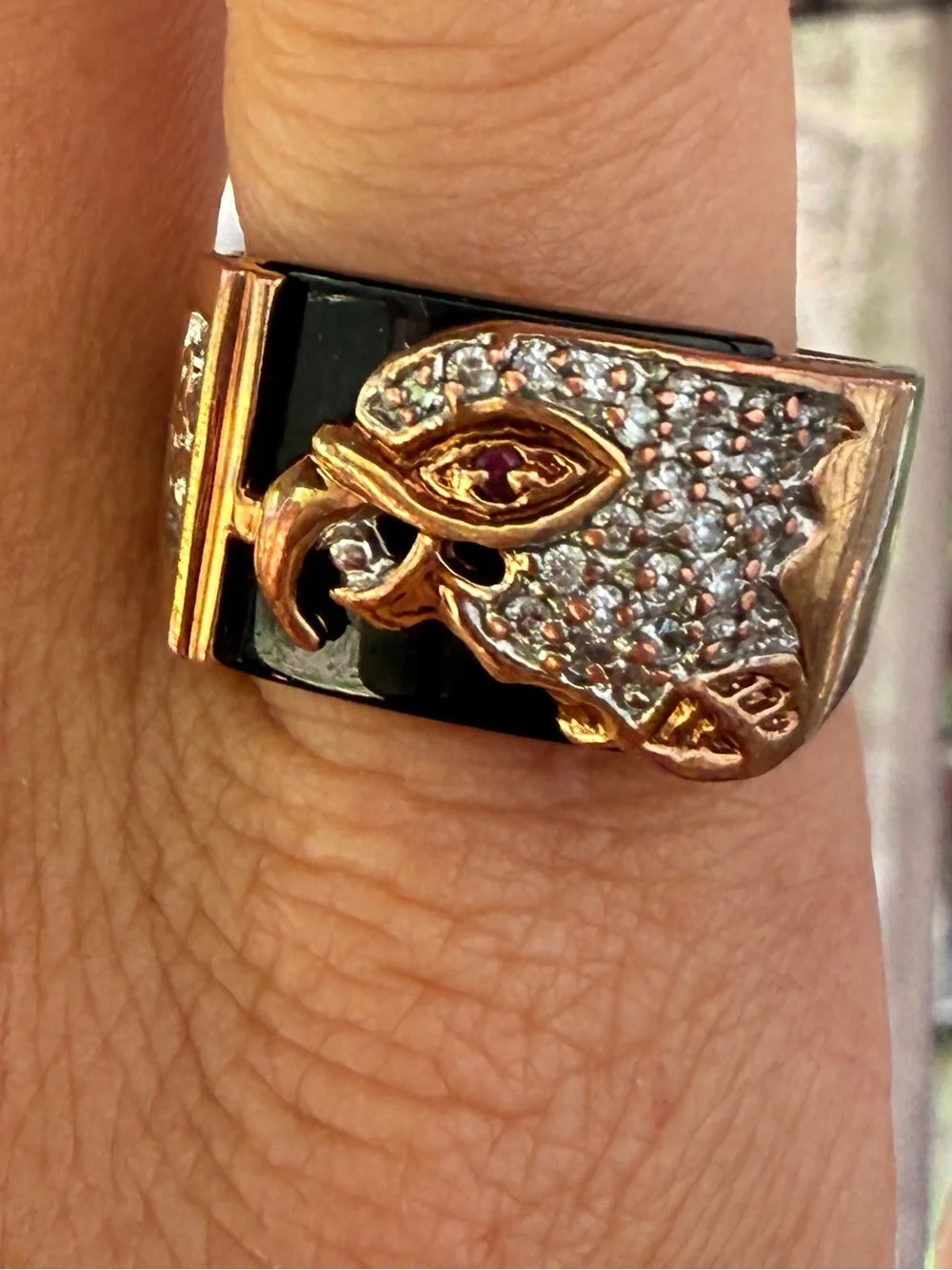 Men's Vintage RSC Eagle Head Black Onyx Statement Ring